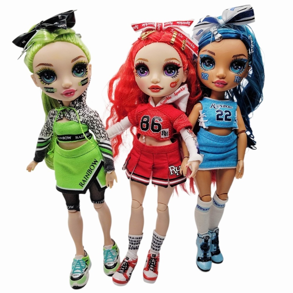 Rainbow High Dolls Cheer Lot Ruby Skyler Green MGA w/ Clothes